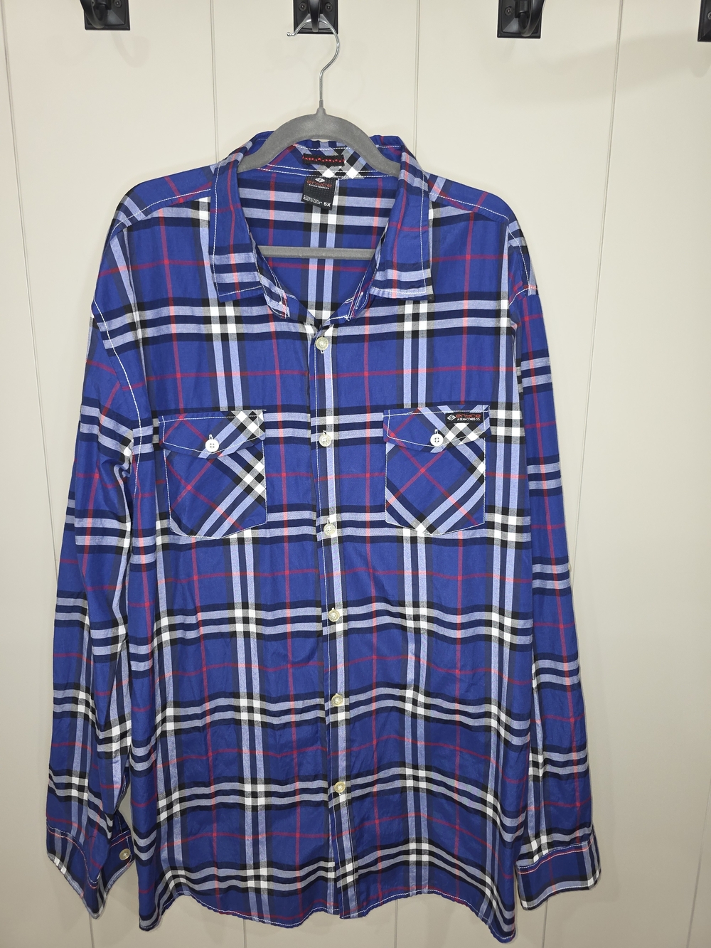 Enyce Blue Plaid Button-Down Shirt. Big And Tall Size 5xl.